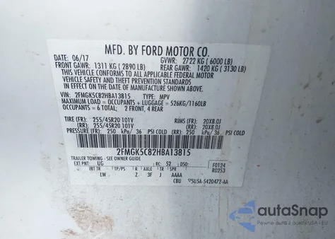 2017 Ford Flex Sel из США, поврежденный, VIN 2FMGK5C82HBA13815